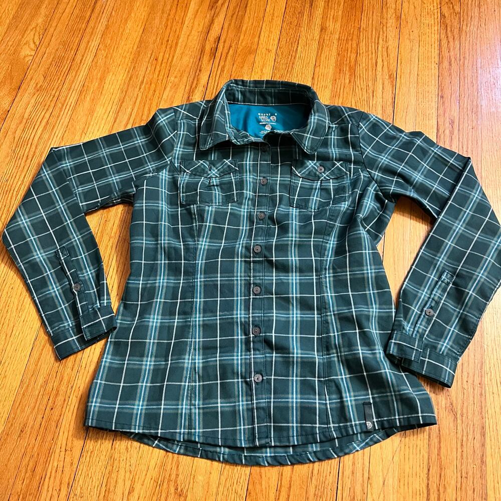 Mountain Hardware Shirt Womens 2 Green Plaid Button Up Hiking